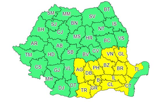 Județele afectate de alerta meteo, sursă foto ANM