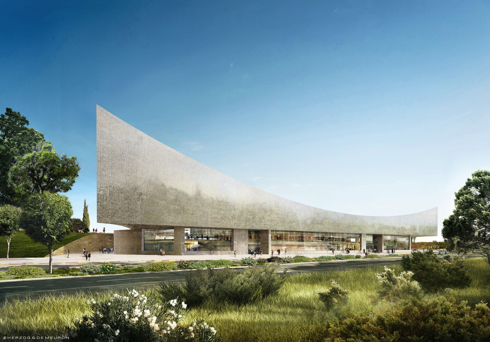 View from the West of Israel Național Library (Ruppin Blvd) Sursă: ArchDaily