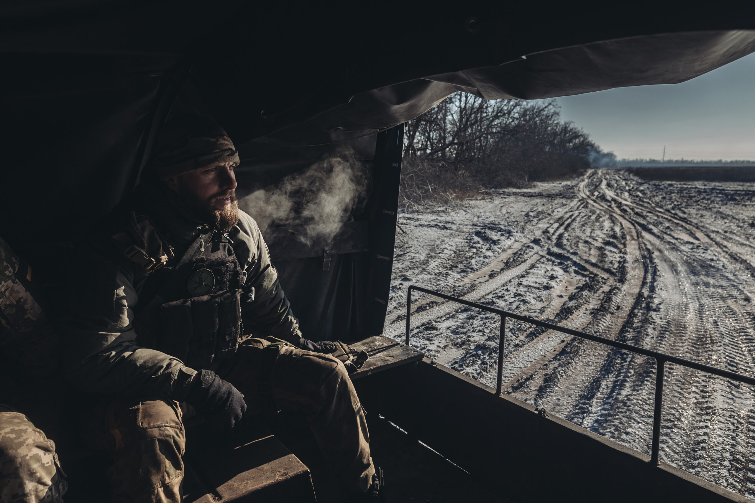 A Ukrainian soldier in a truck on the Bakhmut front line in Donetsk province on January 8. Photo credit: Diego Herrera Carcedo/Anadolu Agency, via bloomberg.com