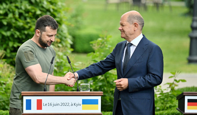 Olaf Scholz, cancelarul Germaniei și Volodimir Zelenski, președintele Ucraina, Sursa foto Arab News