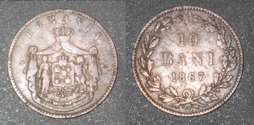 Monedă de 10 bani, emisă în Țara Românească în anul 1867 (sursă foto: identitate.ro)