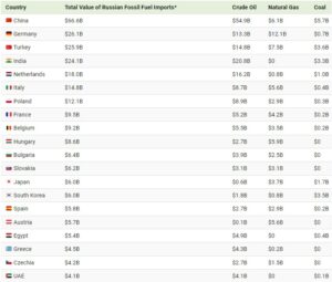 Principalii importatori de combustibili fosili ruși, Sursa: visualcapitalist.com