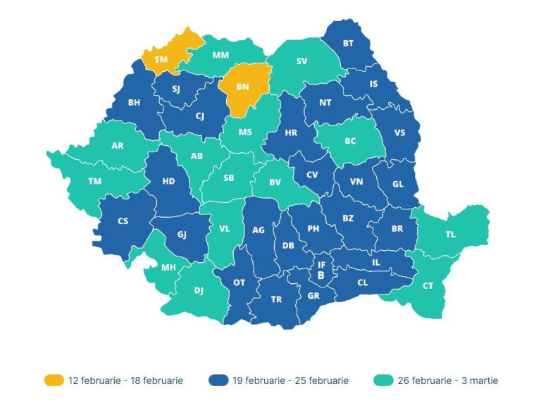 Harta vacanțelor mobile, sursă foto: Facebook-Ministerul Educației