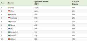 Statele lumii cu cei mai mulți lucrători în agricultură, SUrsa foto visualcapitalist.com