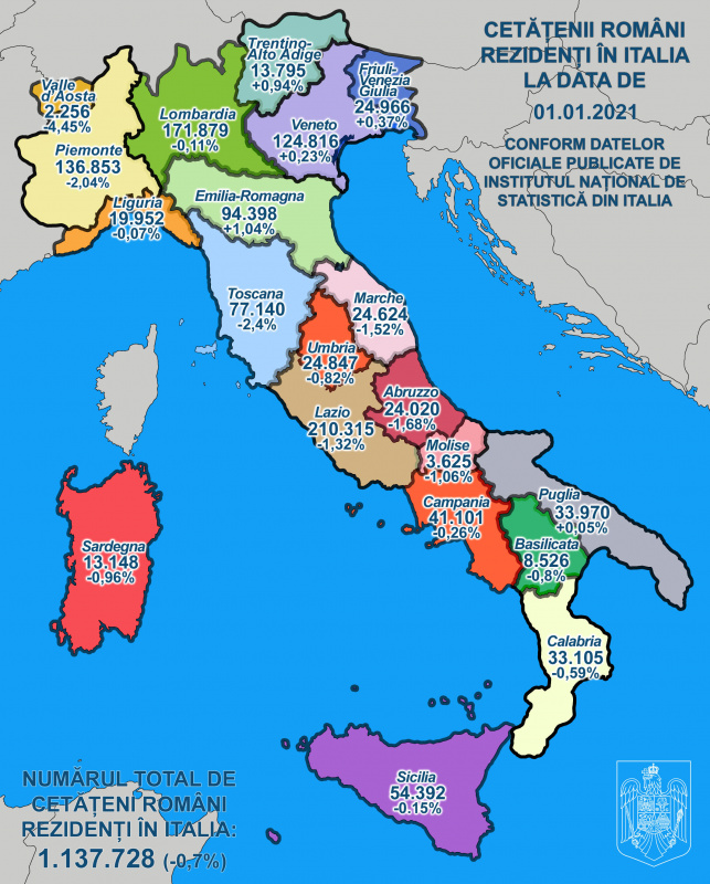 Harta românilor din Italia 2021