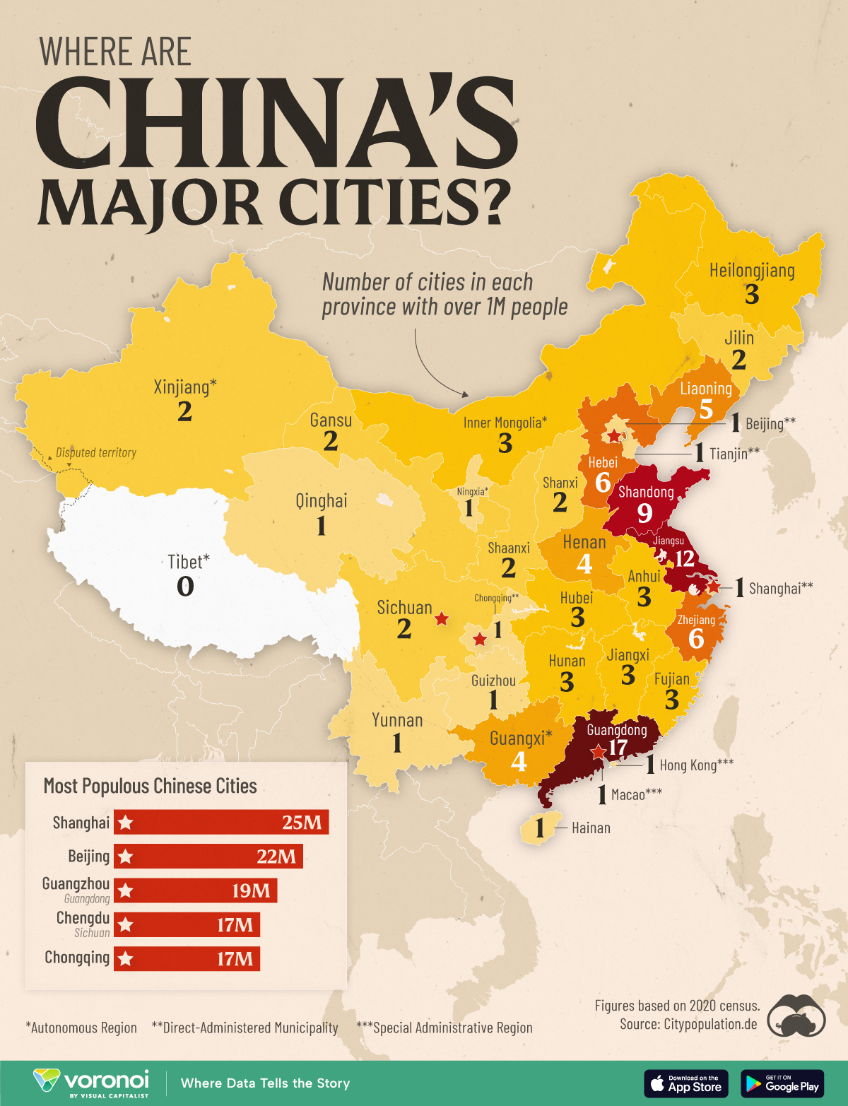 Lumea în cifre: Provinciile chineze cu orașe de peste 1 milion de locuitori